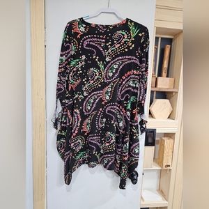 Like New. Zadie B black multi colored high low blouse.